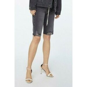 Imaan X Frame Gray Black Distressed Bermuda Jean Shorts 26